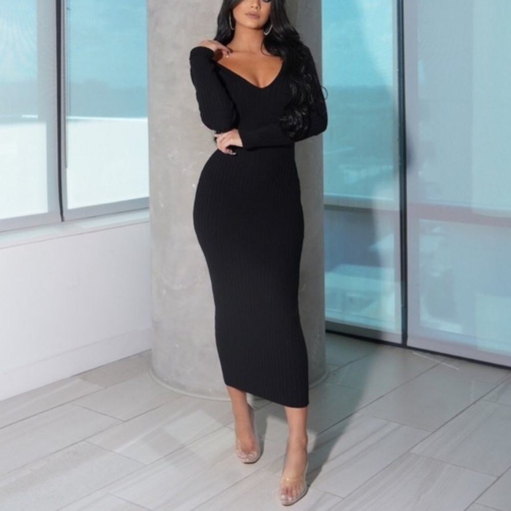 Black Tie Dye Bodycon Sweater Dress S/M